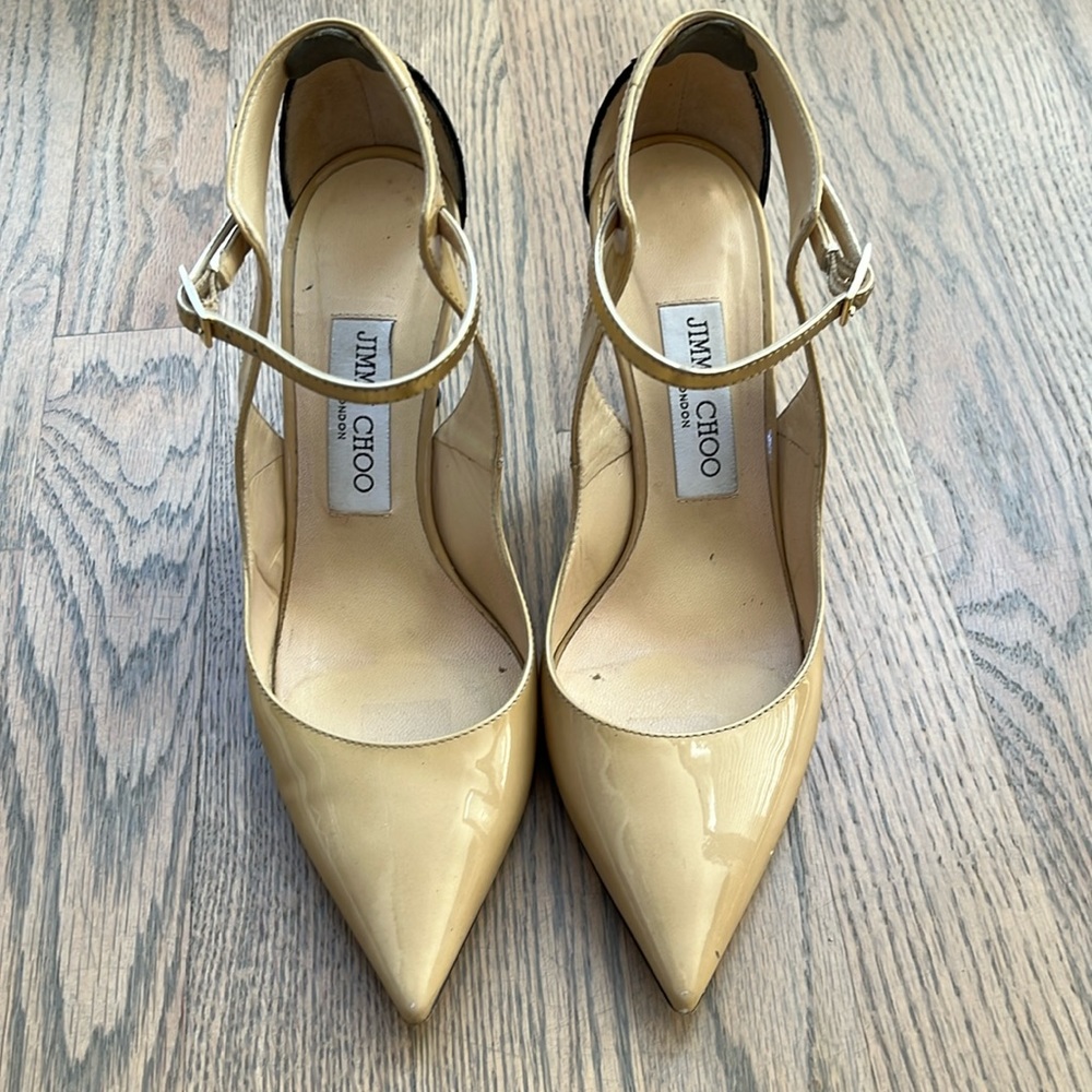 Jimmy Choo Tan and black Stilettos; Great Shape and Barely Worn
